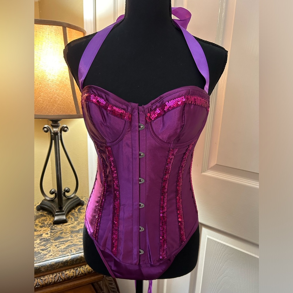 NWOT Purple and Hot Pink sequined stripes comes with g-string